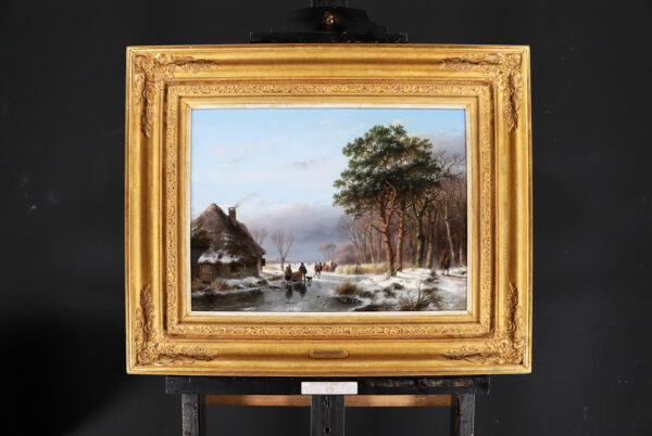 Andreas Schelfhout painting for sale / schilderij te koop / tableaux a vendre - A wooded winter landscape with figures on and along a frozen river, 1856 (framed2)