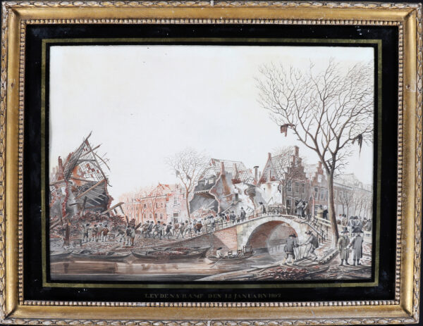 Andreas Schelfhout aquarel Leids buskruitramp / watercolour for sale - The Leiden Gunpowder Disaster, 1807 (B) 1