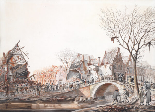 Andreas Schelfhout aquarel Leids buskruitramp / watercolour for sale - The Leiden Gunpowder Disaster, 1807 (B)